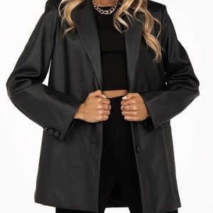 SANDY BLACK FAUX LEATHER BLAZER - 8 / BLACK